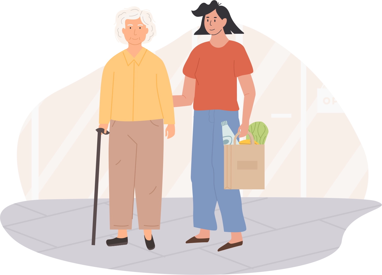 Carer helping carry shopping